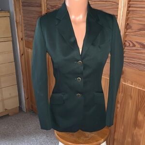 Brittany, New York custom riding apparel Hunter Green show coat. Size 34/4